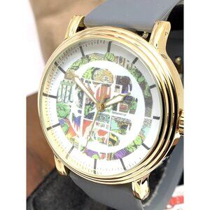 Marvel Avengers Men's Watch Quartz Gold Case Gray Rubber Band 44mm